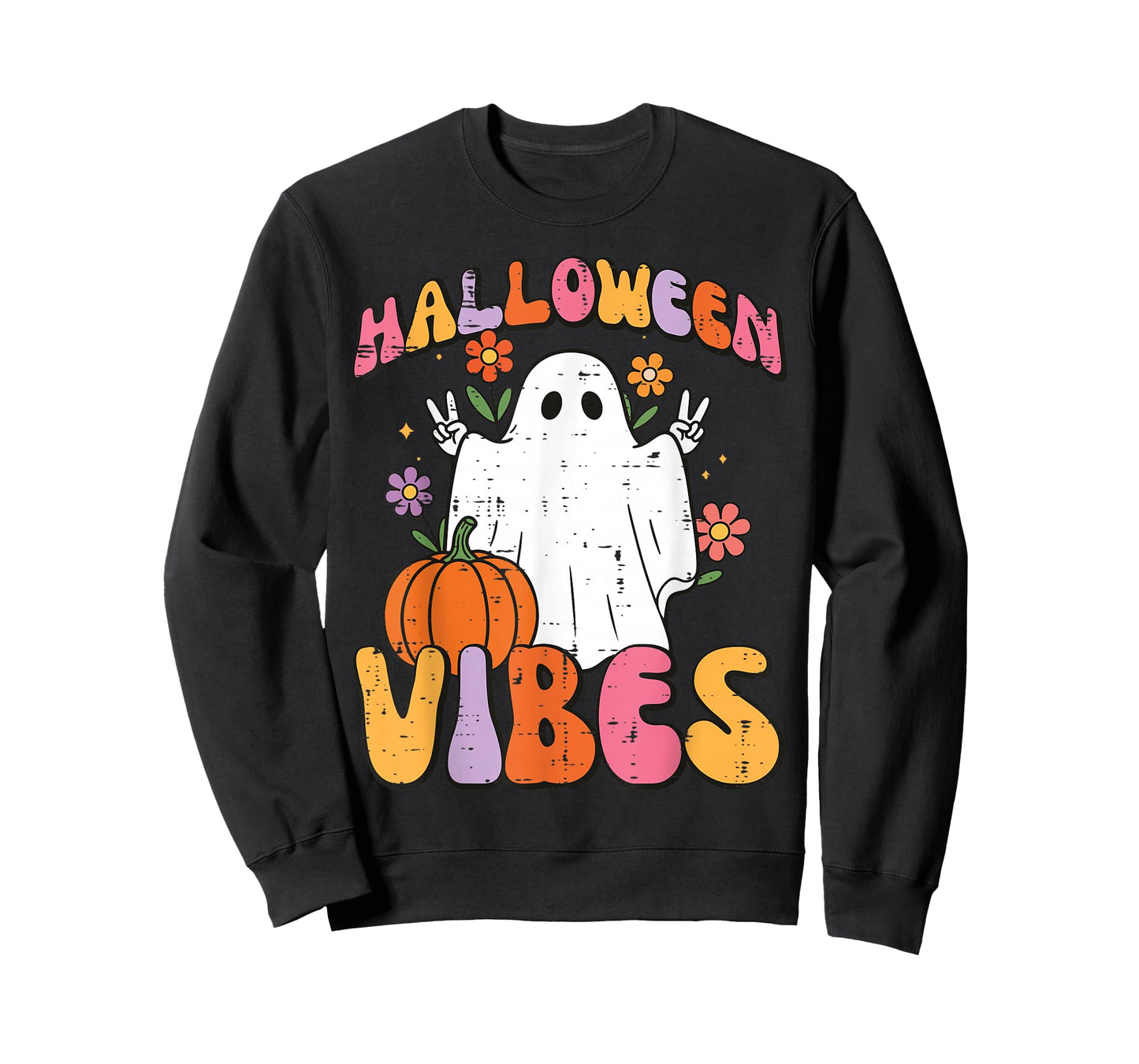 Halloween Vibes Ghost Peace Costume Groovy Women Girls Kids T-Shirt