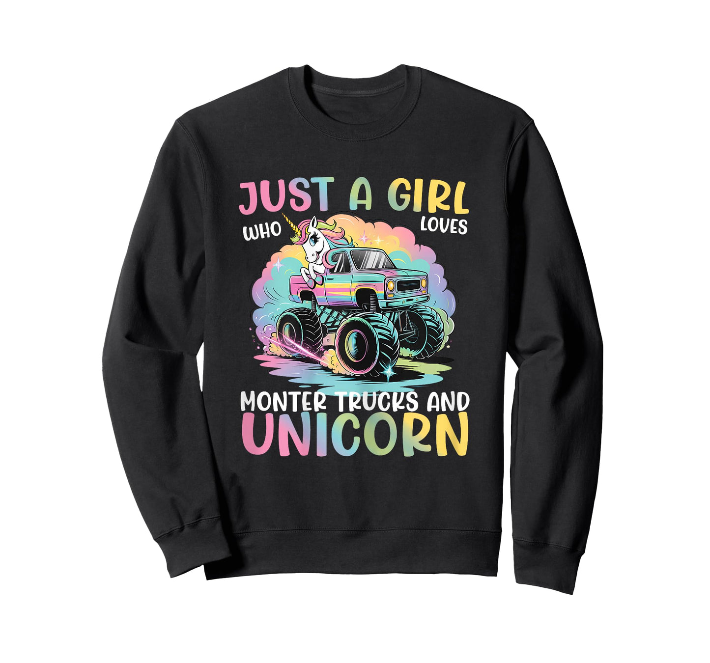Just A Girl Who Loves Monster Trucks and Unicorns Girls Kids T-Shirt