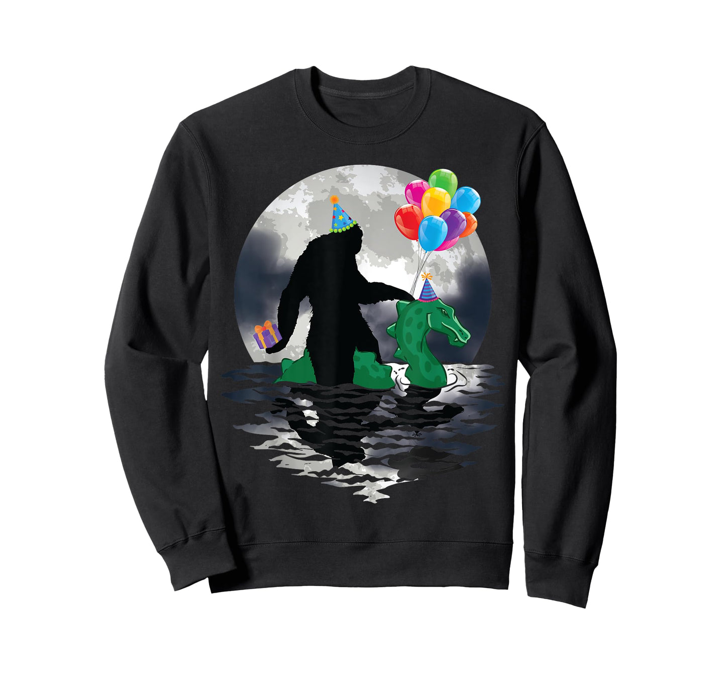 Funny Bigfoot Riding Loch Ness Monster Birthday Celebration T-Shirt