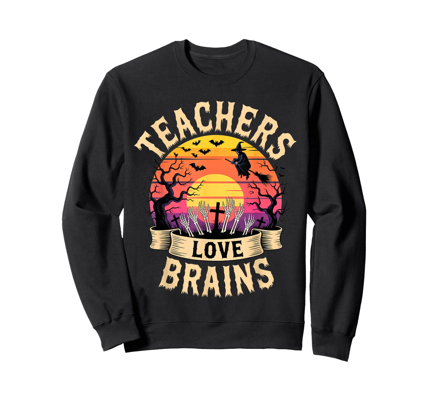 Teachers Love Brains Funny Halloween Zombie Teacher wicth T-Shirt