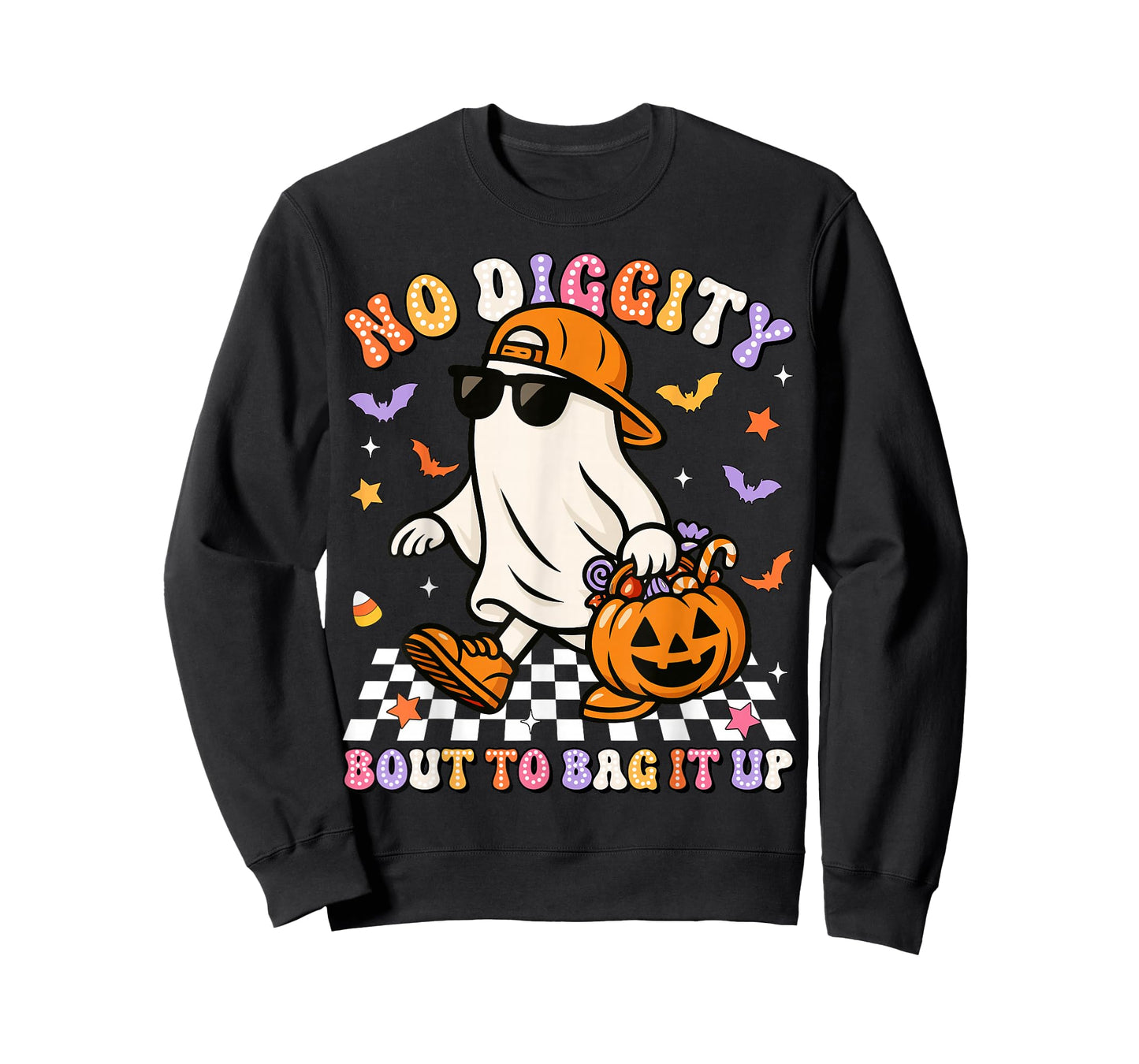 No Diggity Bout To Bag It Up Halloween Cool Ghost Boy Kids T-Shirt