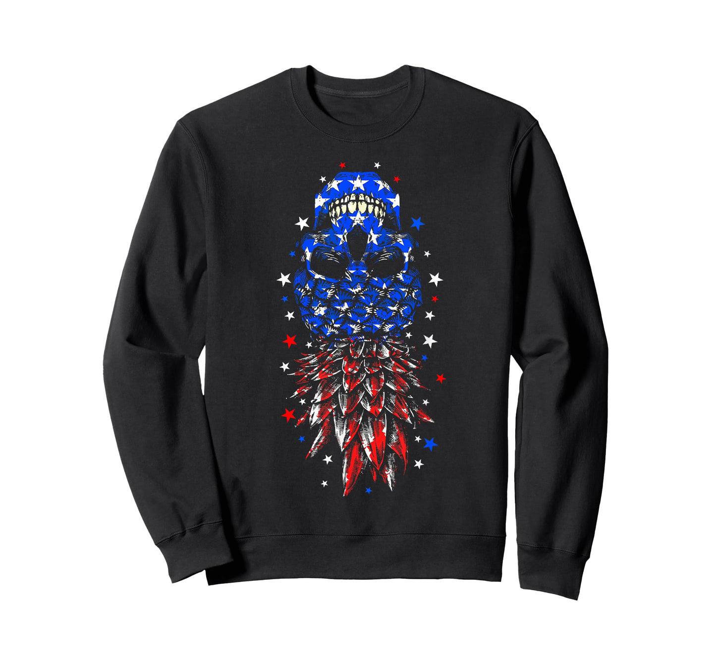 4th of July Skull Pineapple USA Flag Upside Down T-Shirt