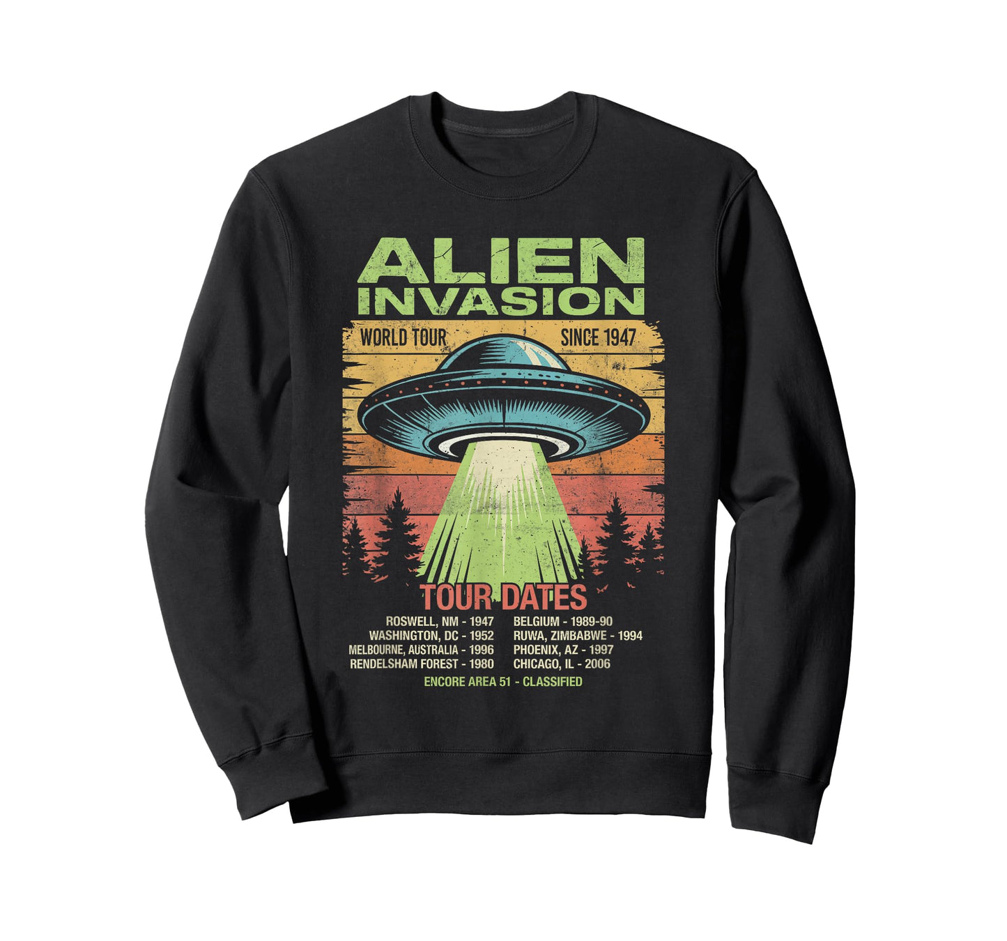 Alien Invasion Tour Dates Retro UFO Flying Saucer Vintage T-Shirt