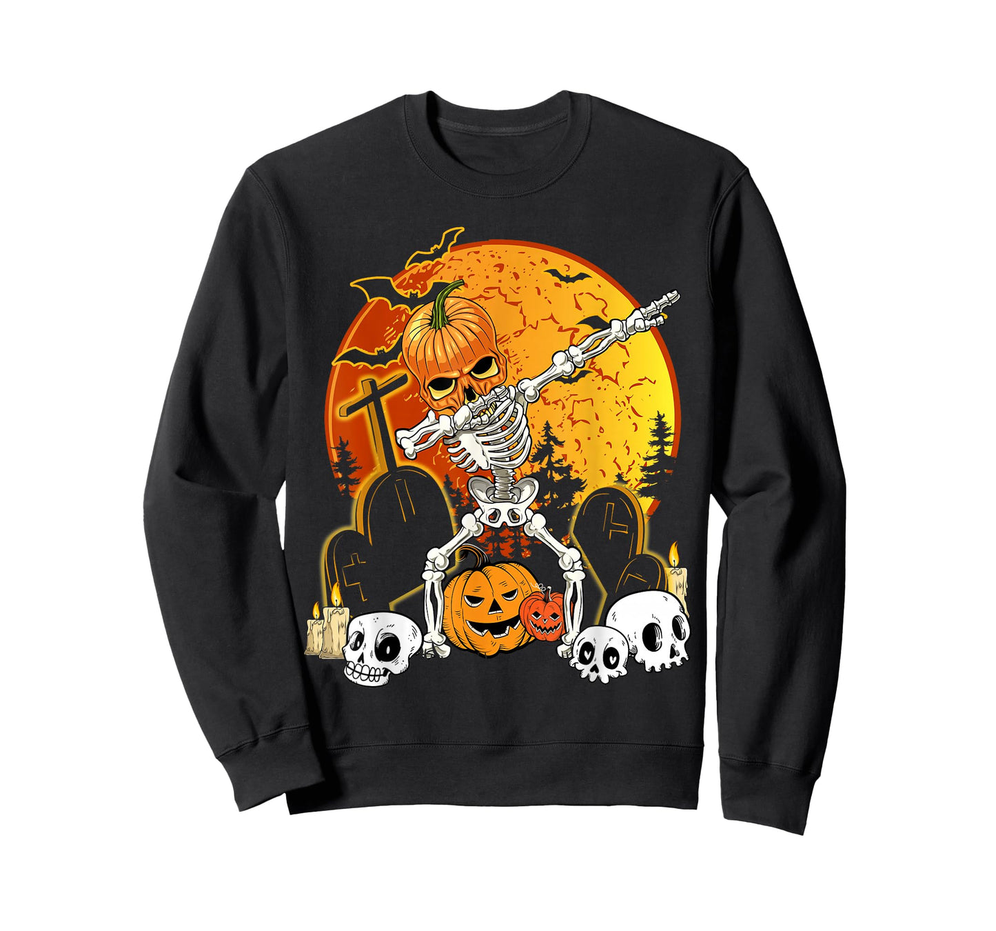Skeleton Halloween Pumpkin Jack O' Lantern Boys Kid Dab T-Shirt