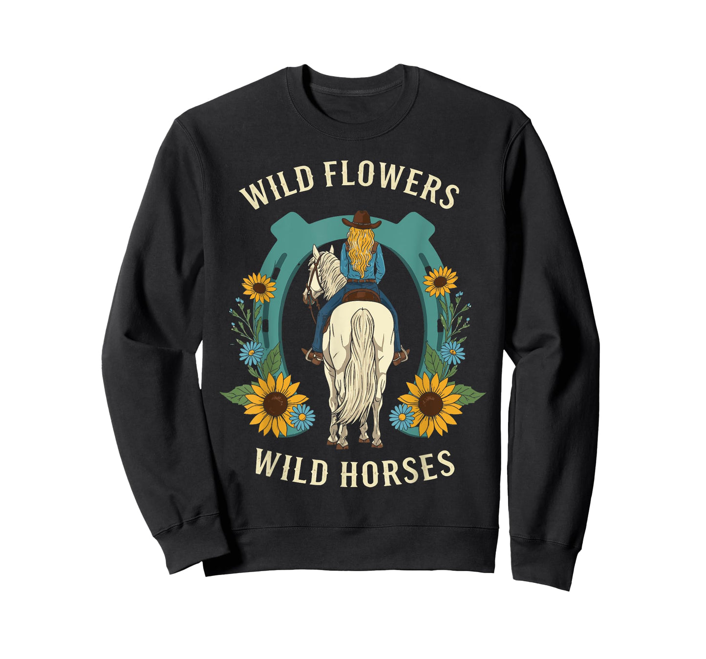 Wild Flowers Wild Horses Retro Rodeo Western Country Cowgirl T-Shirt