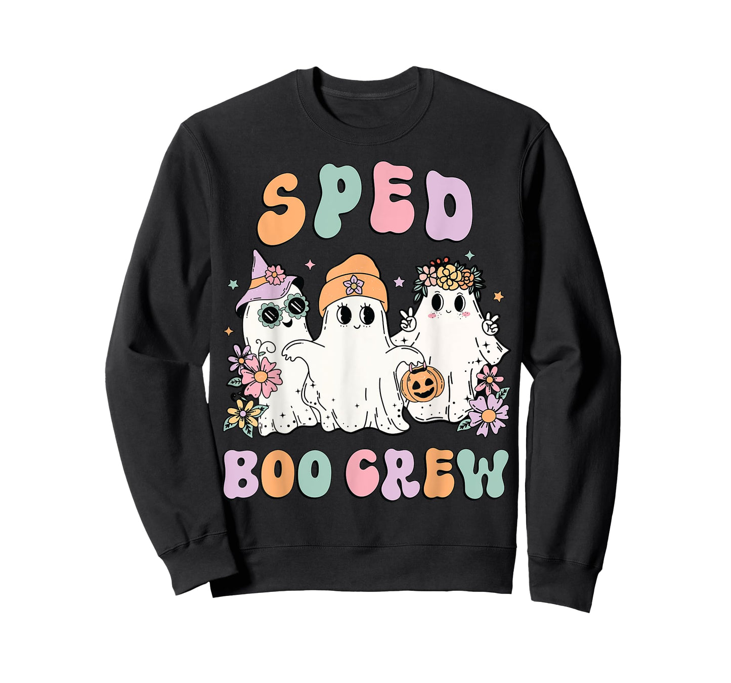 SPED Boo Crew Halloween Floral Ghost Special Ed SPED Teacher T-Shirt for Men Women Kids