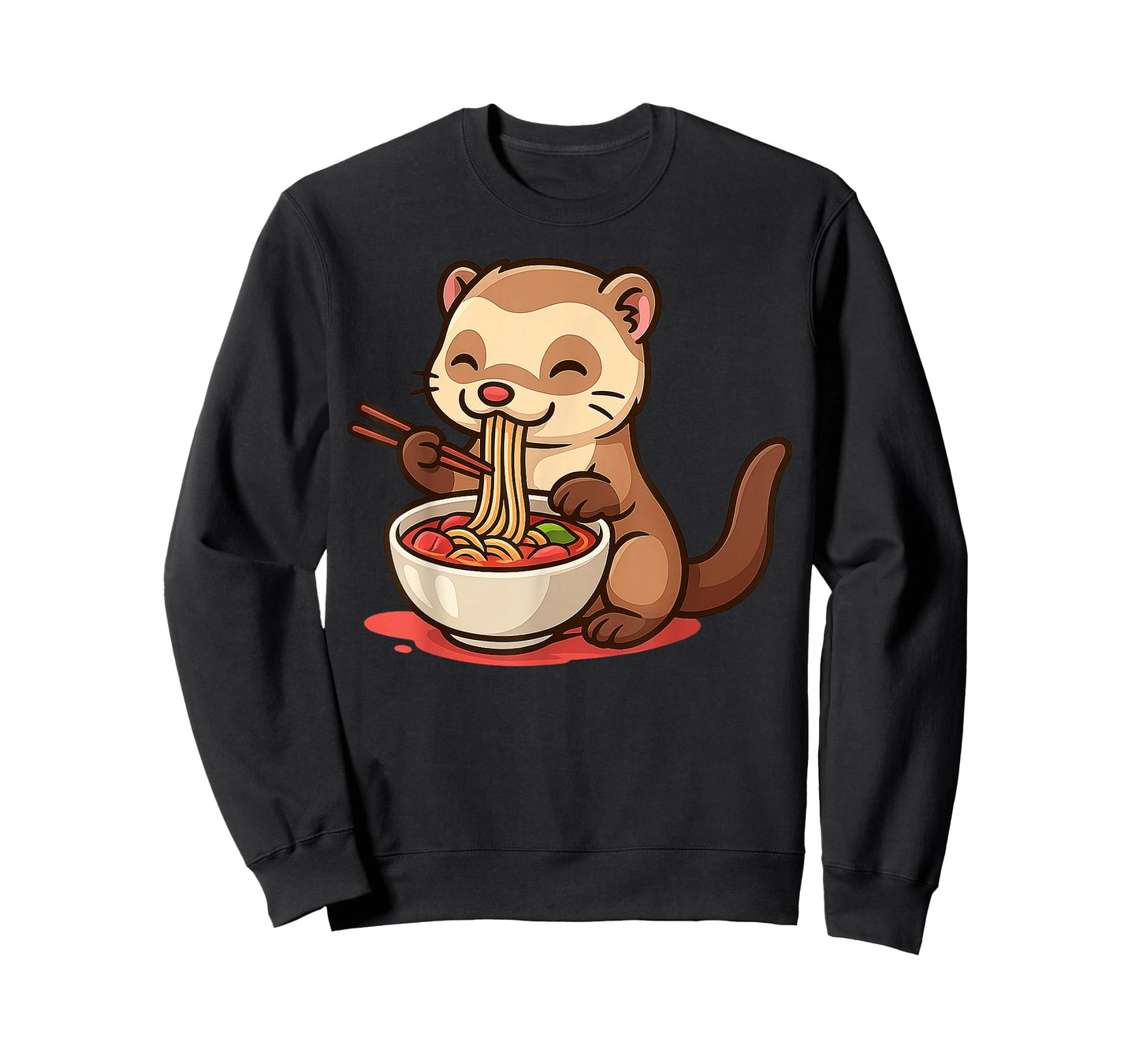 Anime Kawaii Ferret Eating Ramen Noodles Men Women Teen Kids T-Shirt