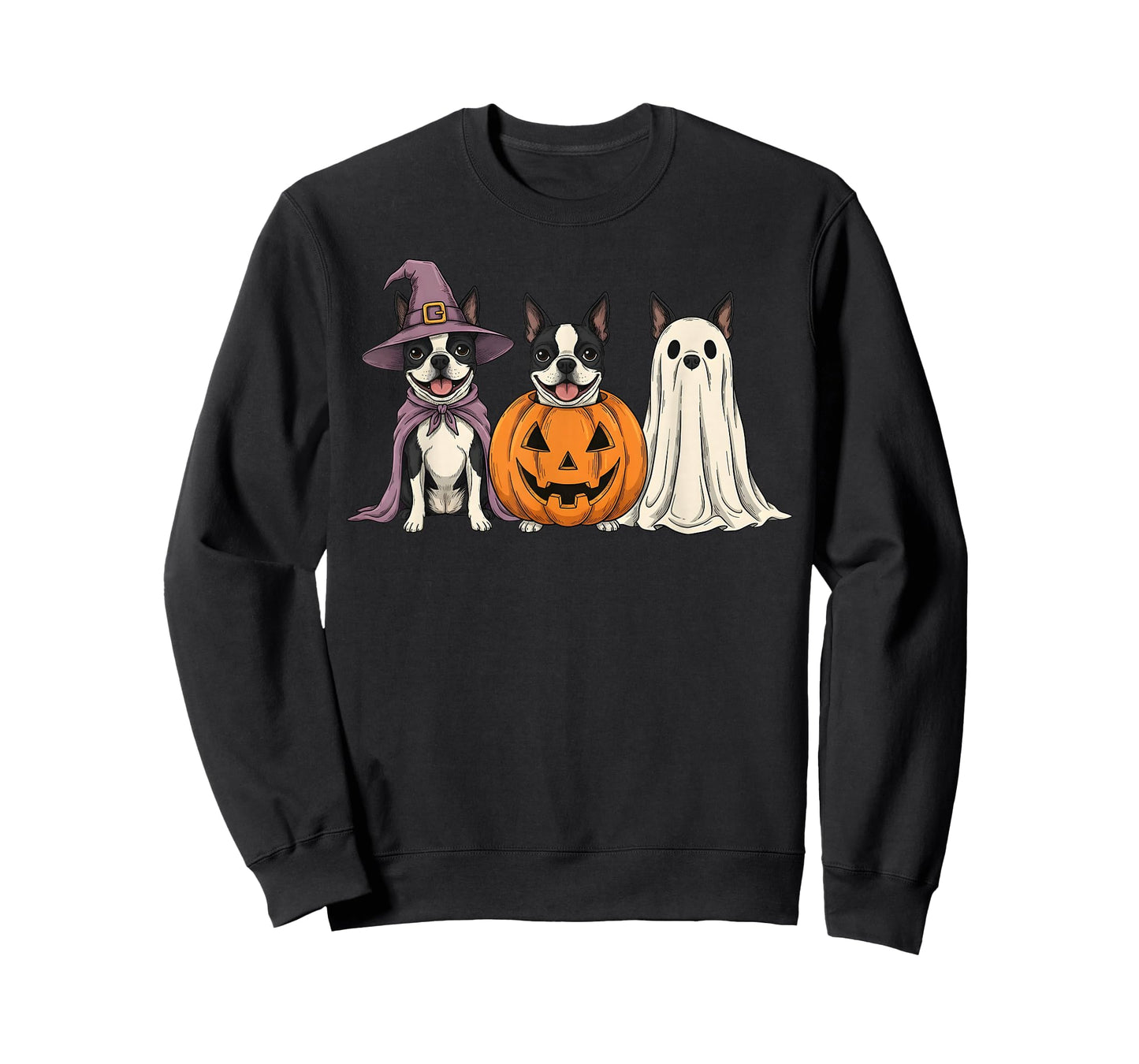 Spooky Ghost Boston Terrier Pumpkin Halloween Dog Lover T-Shirt