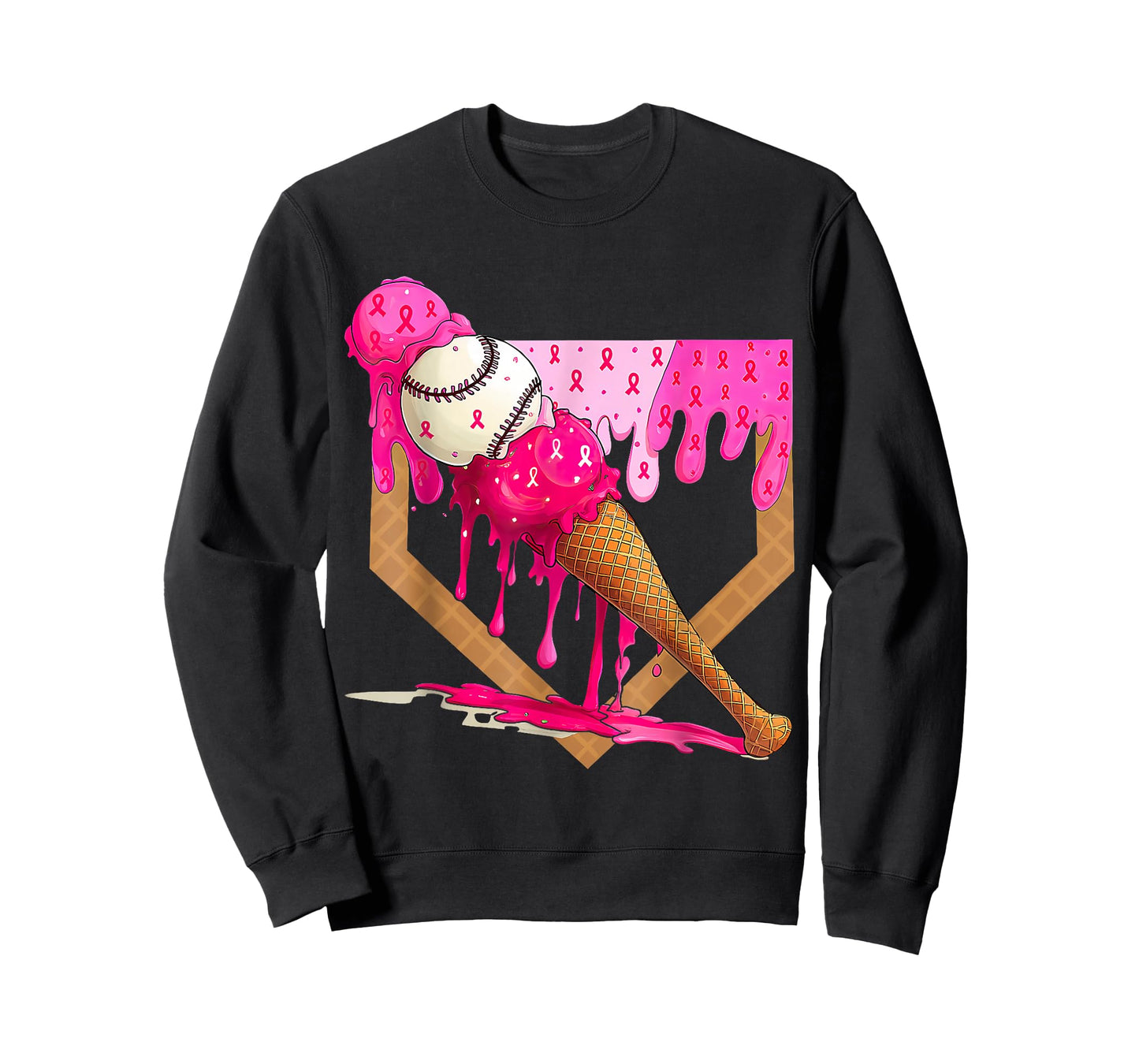Baseball Drip Pink Ice Cream Drip Breast Cancer Awareness T-Shirt