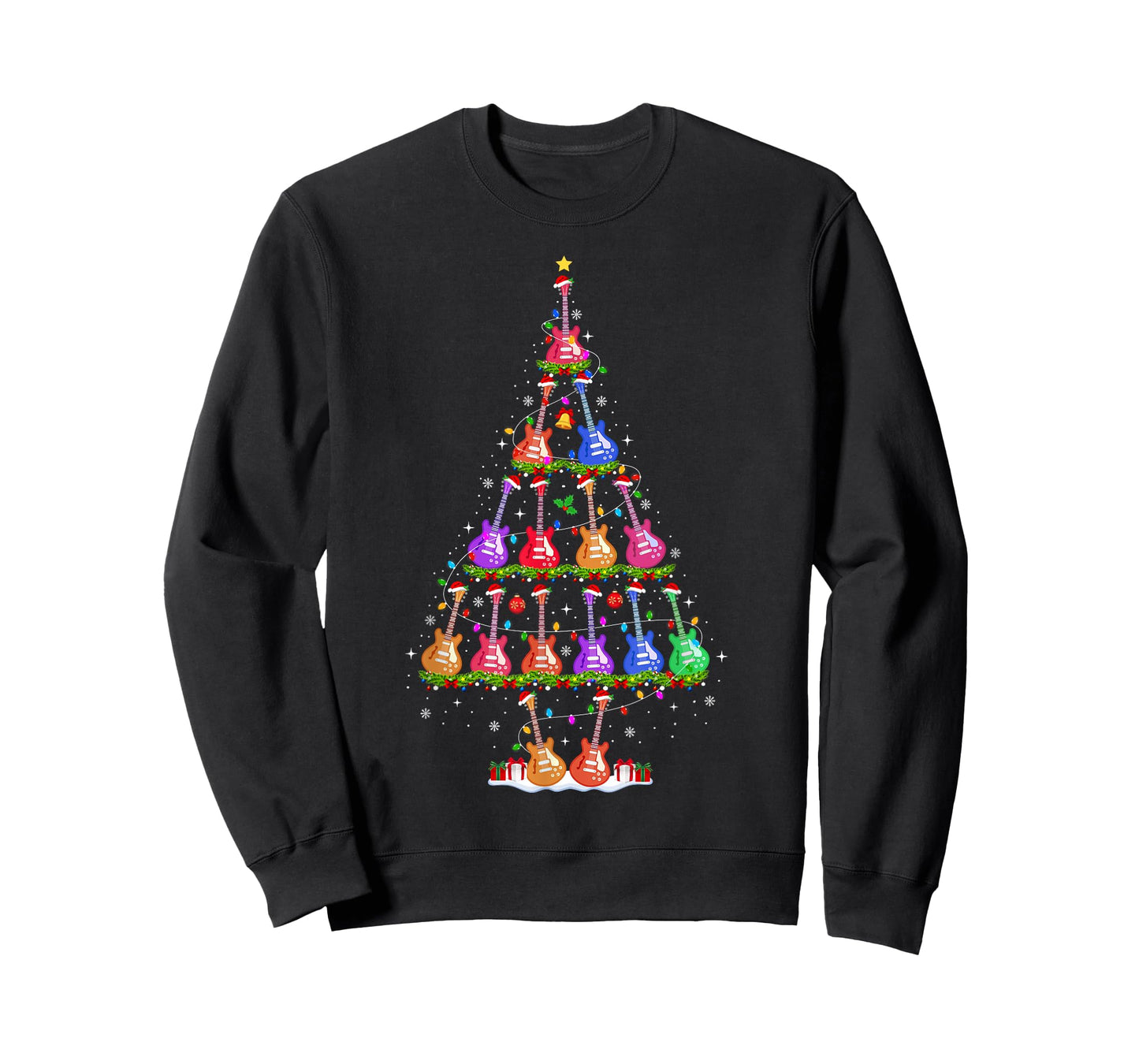 Guitar Christmas Tree Lights Funny Xmas Pajamas Guitar Lover T-Shirt