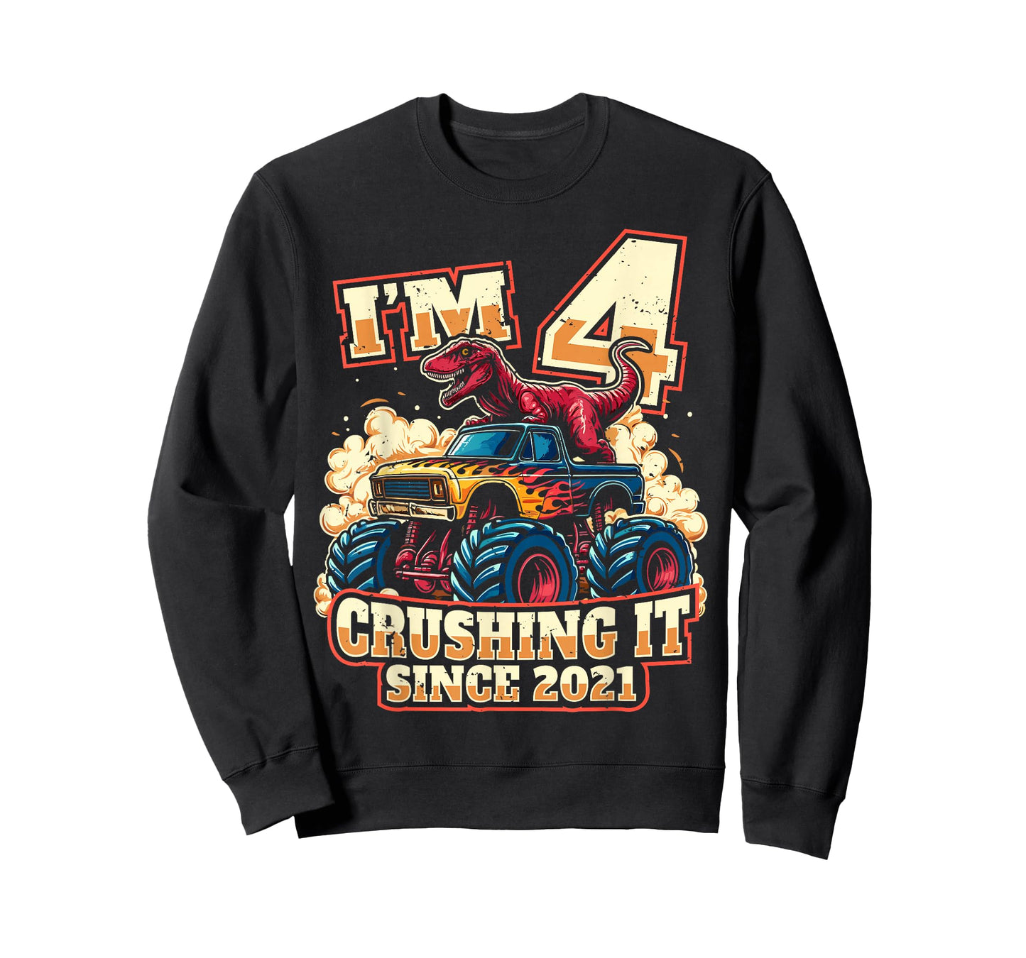 4 Year Old Boys 4th Birthday Dinosaur Monster Truck Party T-Shirt