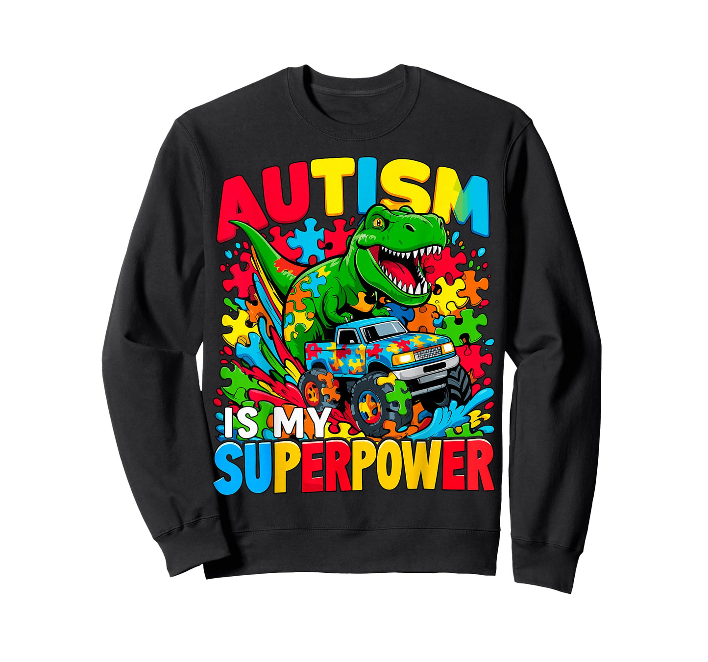 Autism Is My Superpower Dino Boys Monster Truck T-Shirt