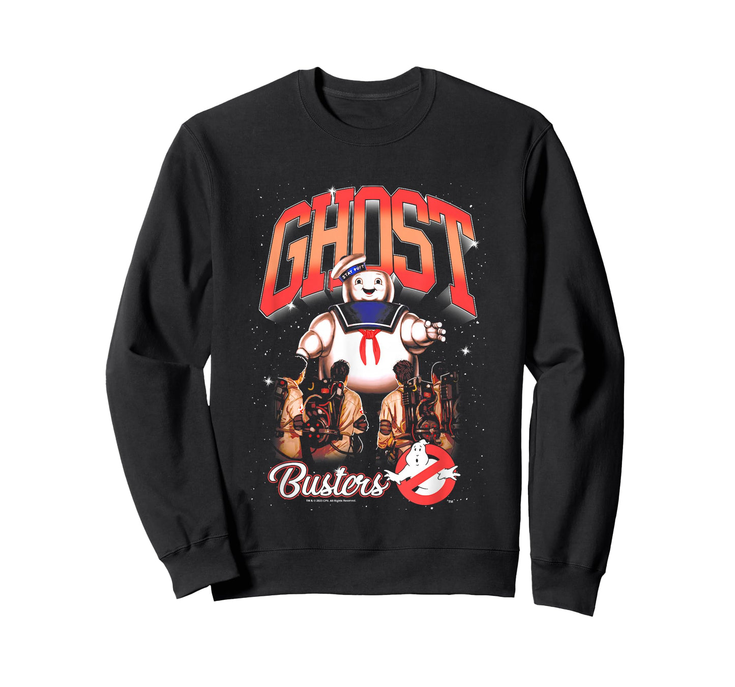 Ghostbusters Cute Stay Puft Loom Group Shot Retro Big Logo T-Shirt