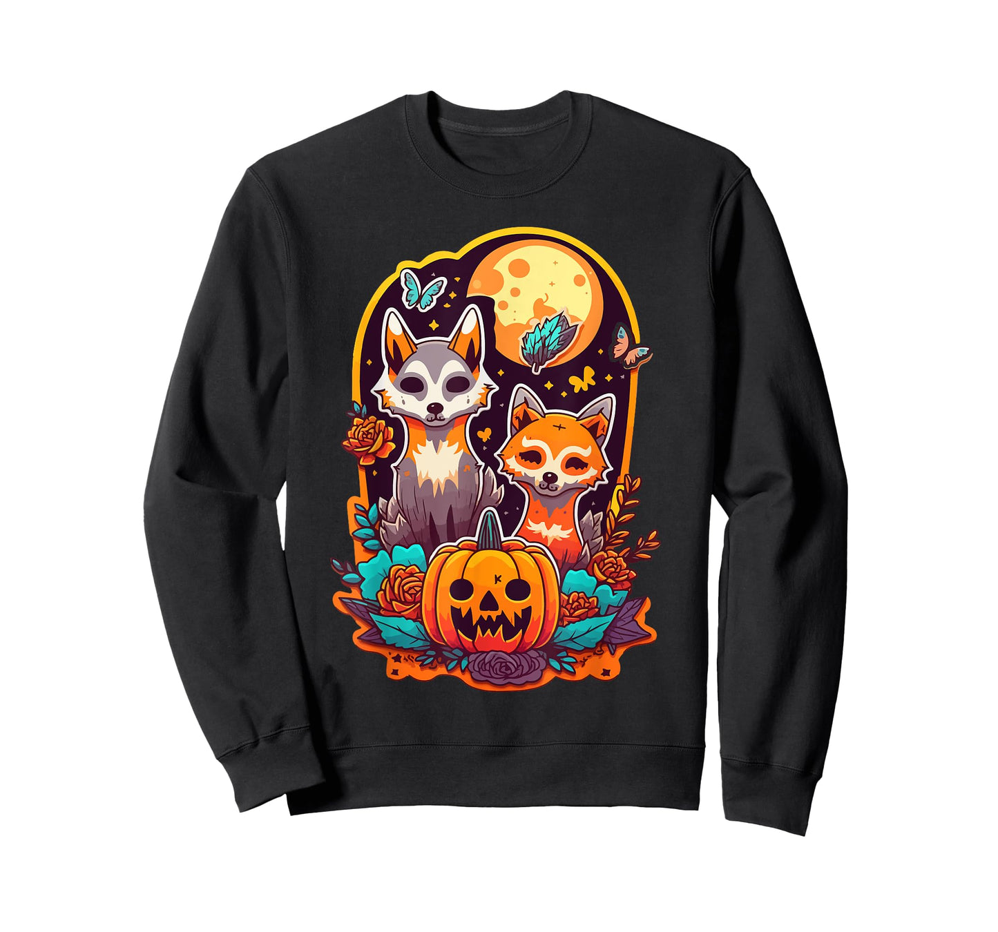 Sugar Skull Wolf Fox Cute Trick-or-treat Anime Halloween T-Shirt