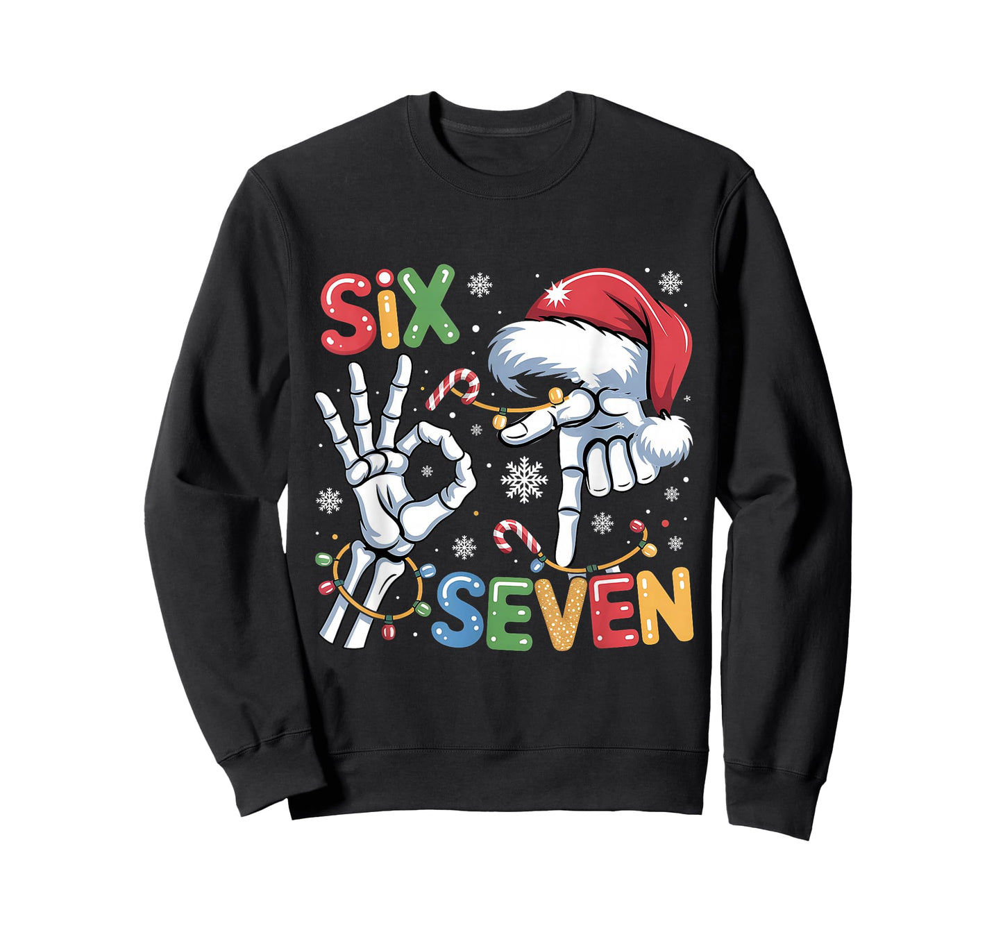 Six Seven Funny Skeleton Hands Meme Christmas Art T-Shirt