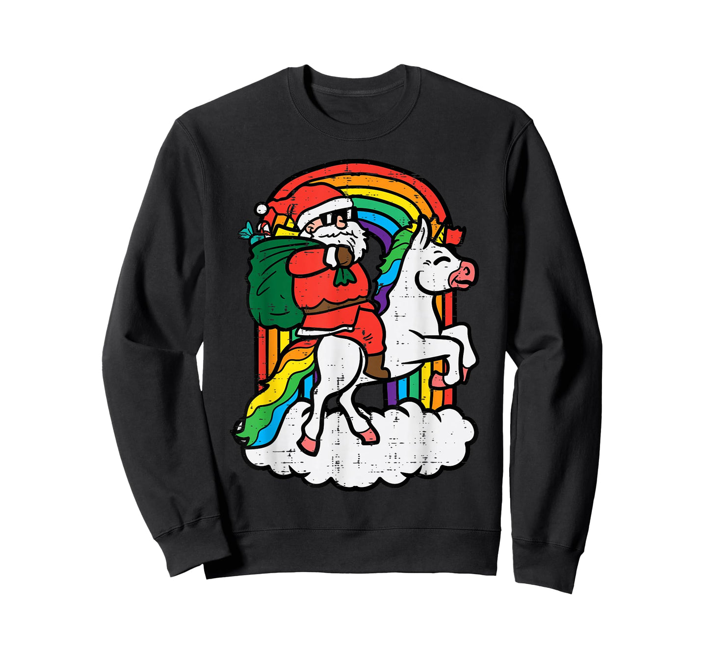Santa On Unicorn Rainbow Christmas Xmas Toddler Girls Kids T-Shirt