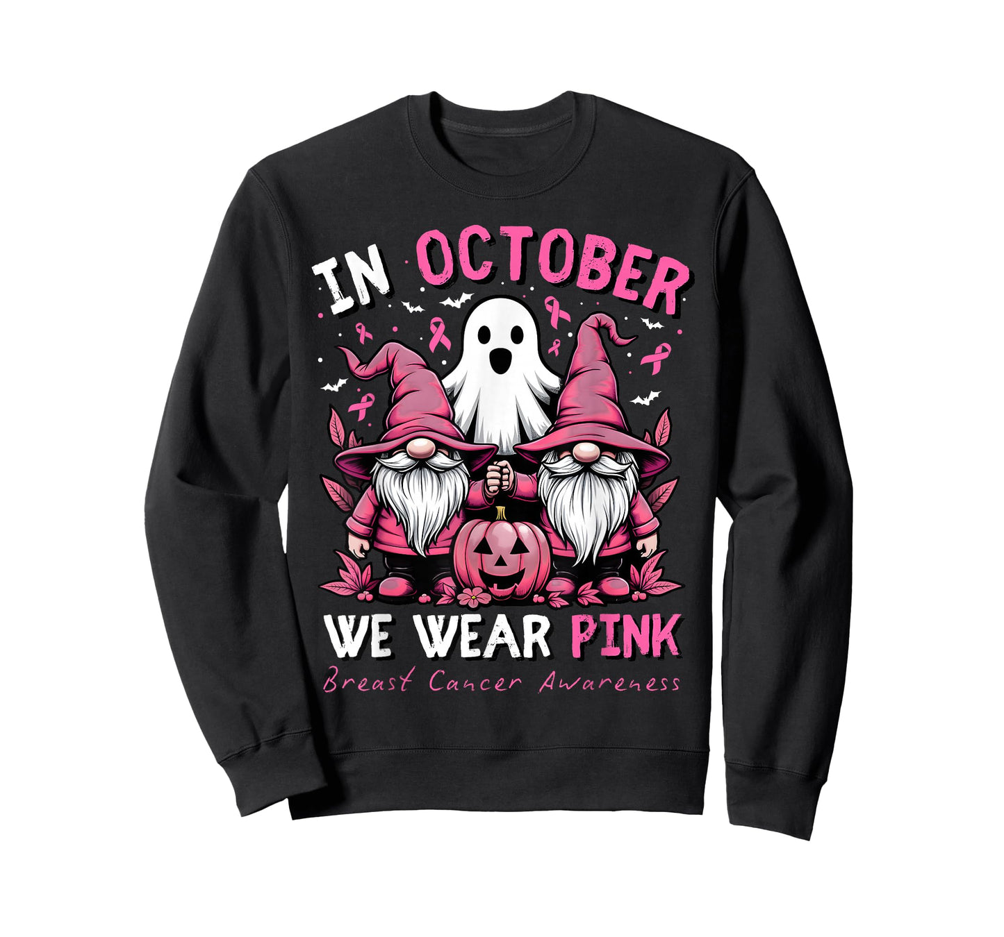In October We Wear Pink Ghost Gnomes Breast Cancer Awareness T-Shirt