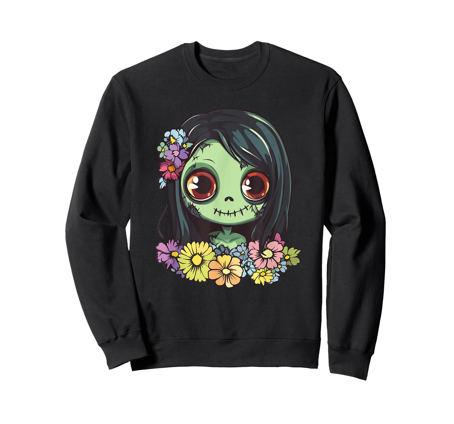 Adorable Zombie Girl Flowers Halloween T-Shirt