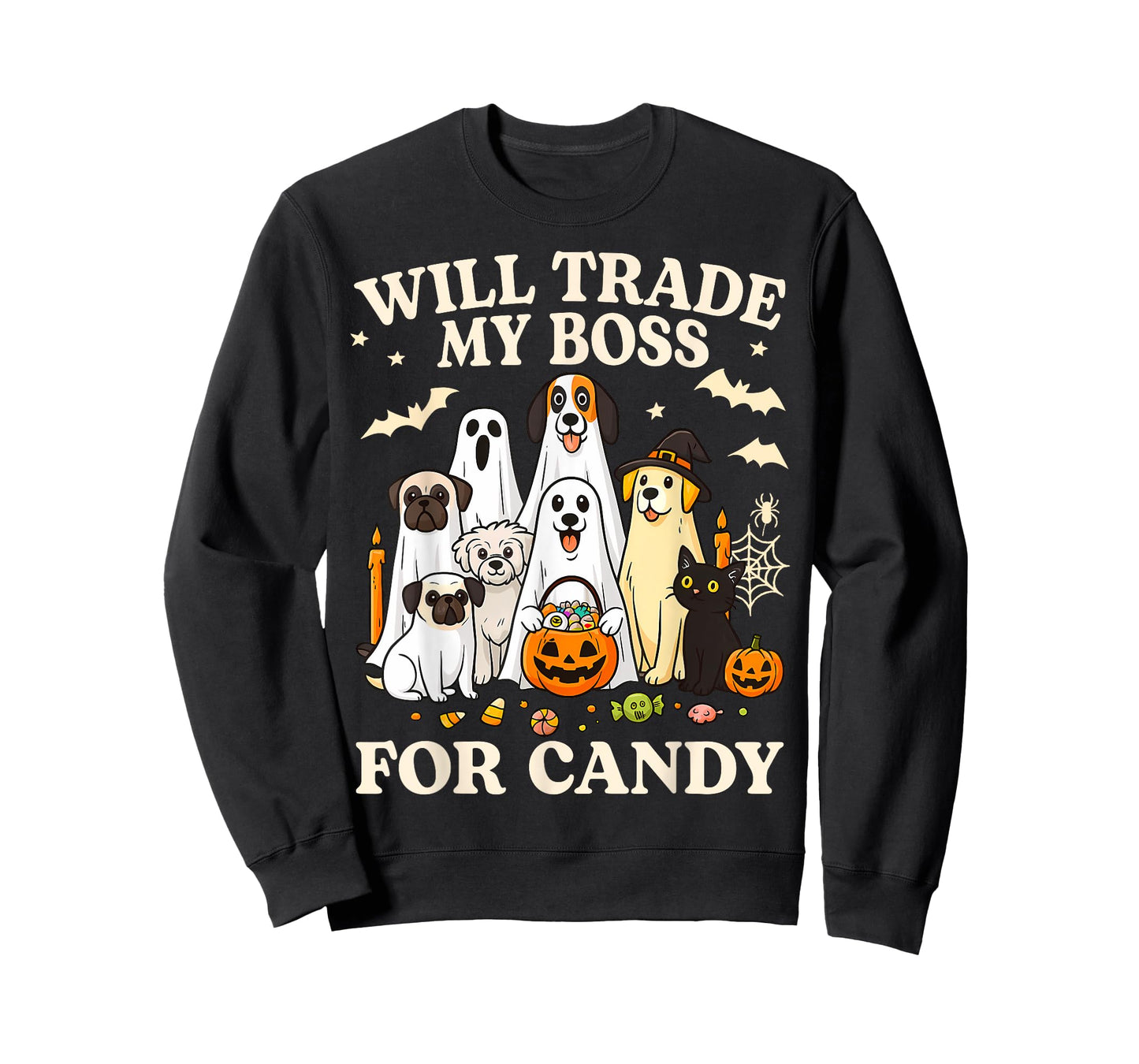 Will Trade My Boss For Candy Halloween Dogs Ghost Pumpkins T-Shirt
