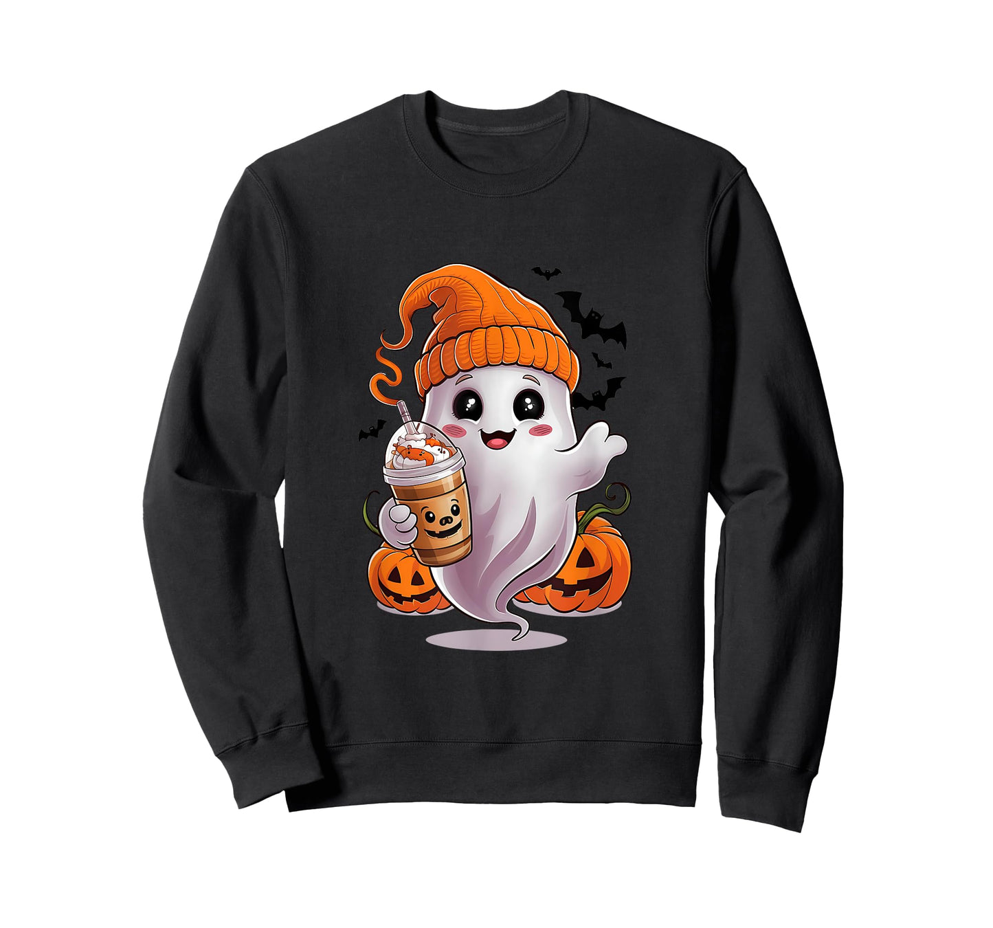 Cute Ghost Drinking Coffee Halloween Ghost Coffee T-Shirt