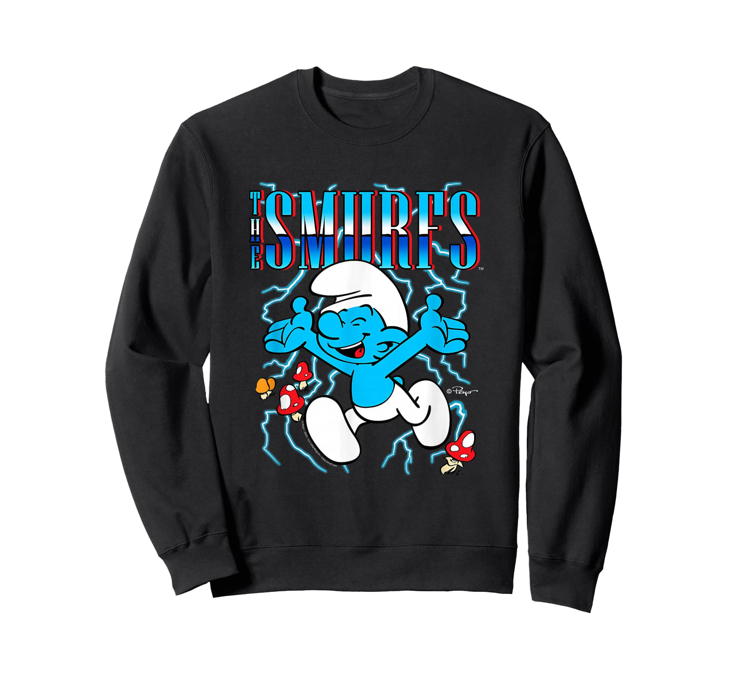 The Smurfs Chrome Logo & Mushrooms Retro Cartoon T-Shirt