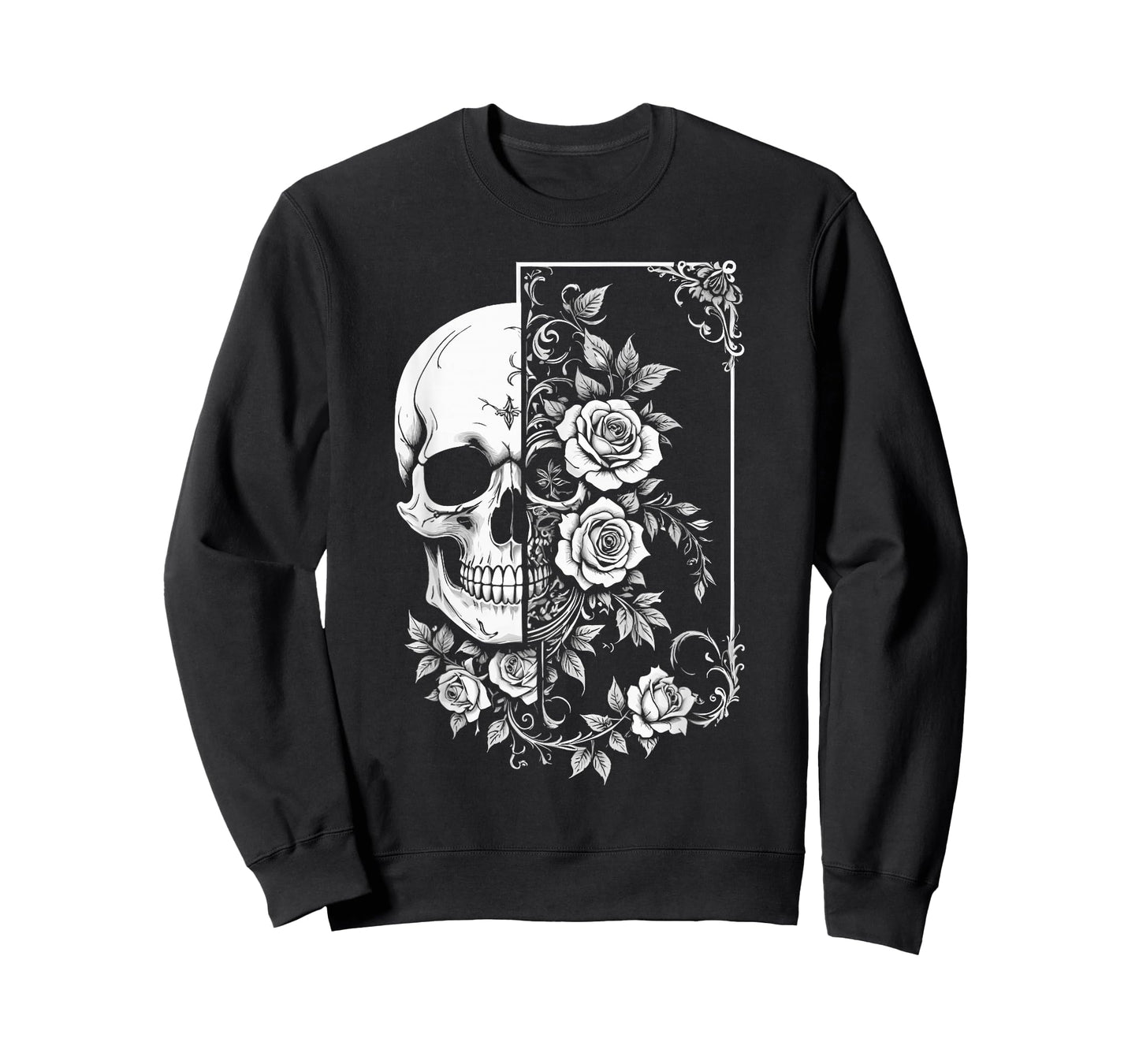 Skull With Flowers Graphic Nature Floral Art Nouveau T-Shirt