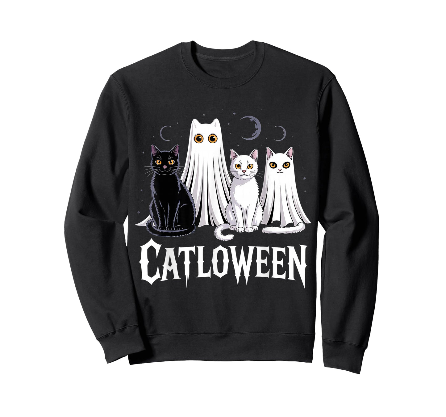 Spooky Ghost Cats Catloween Pumpkin Cute Black Cat Halloween T-Shirt