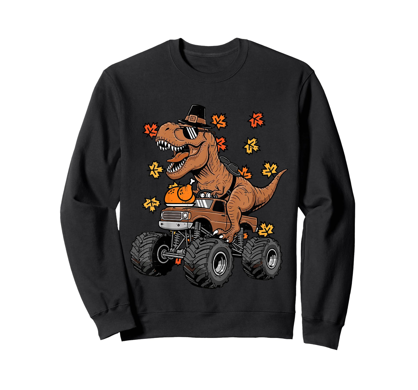 Kids Thanksgiving Dino Monster Truck Fall Trex Boys Kids Toddler T-Shirt