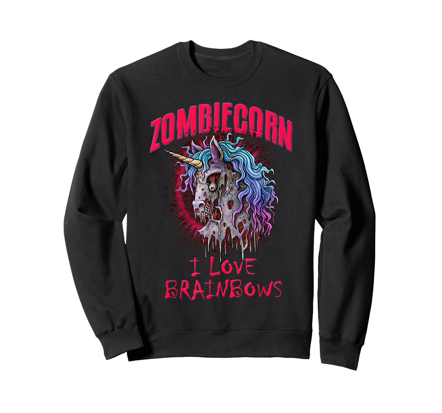 Zombie Unicorn I Love Brainbows Punk Gothic Goth Halloween T-Shirt