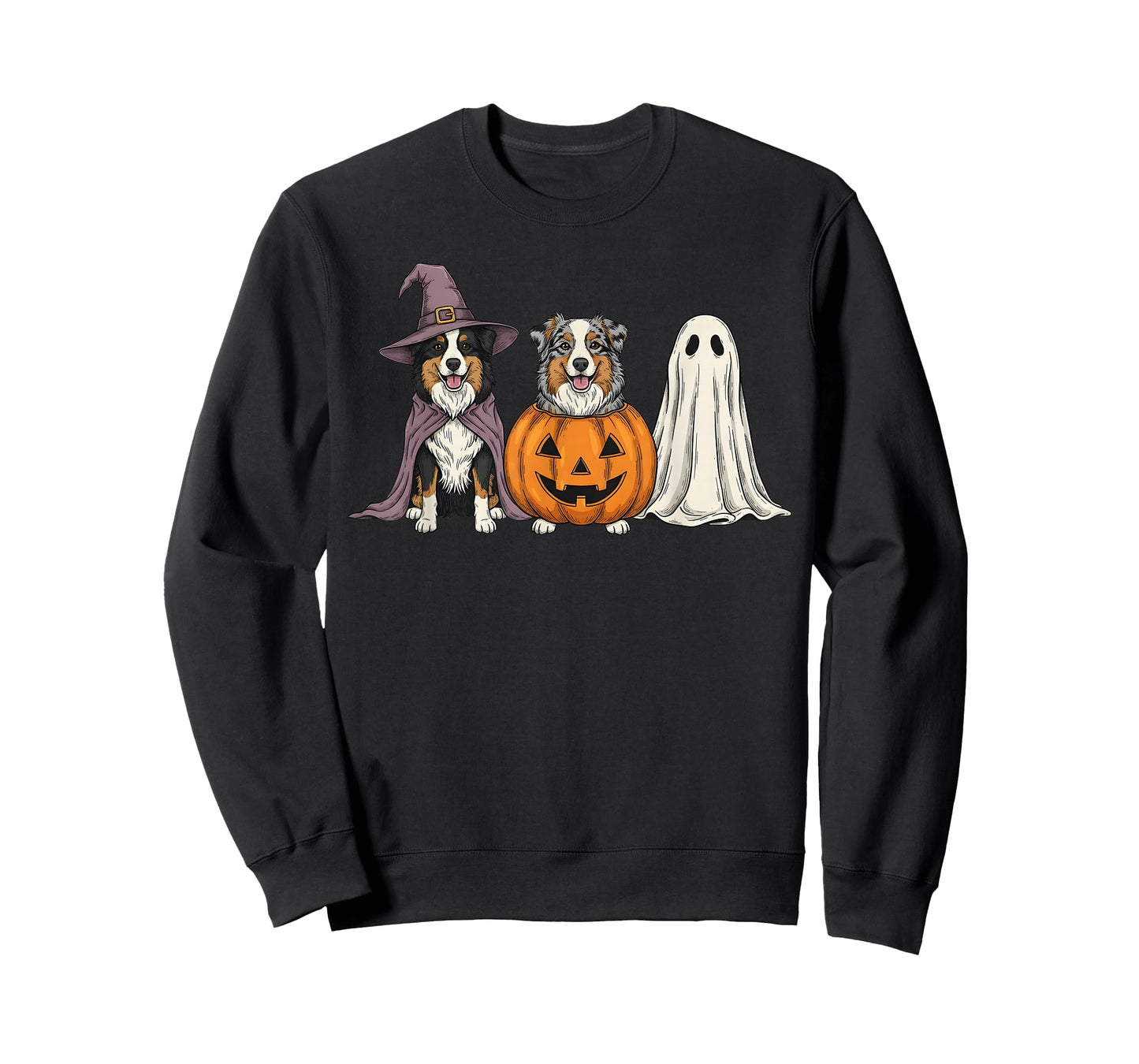 Spooky Ghost Australian Shepherd Pumpkin Halloween Dog Lover T-Shirt
