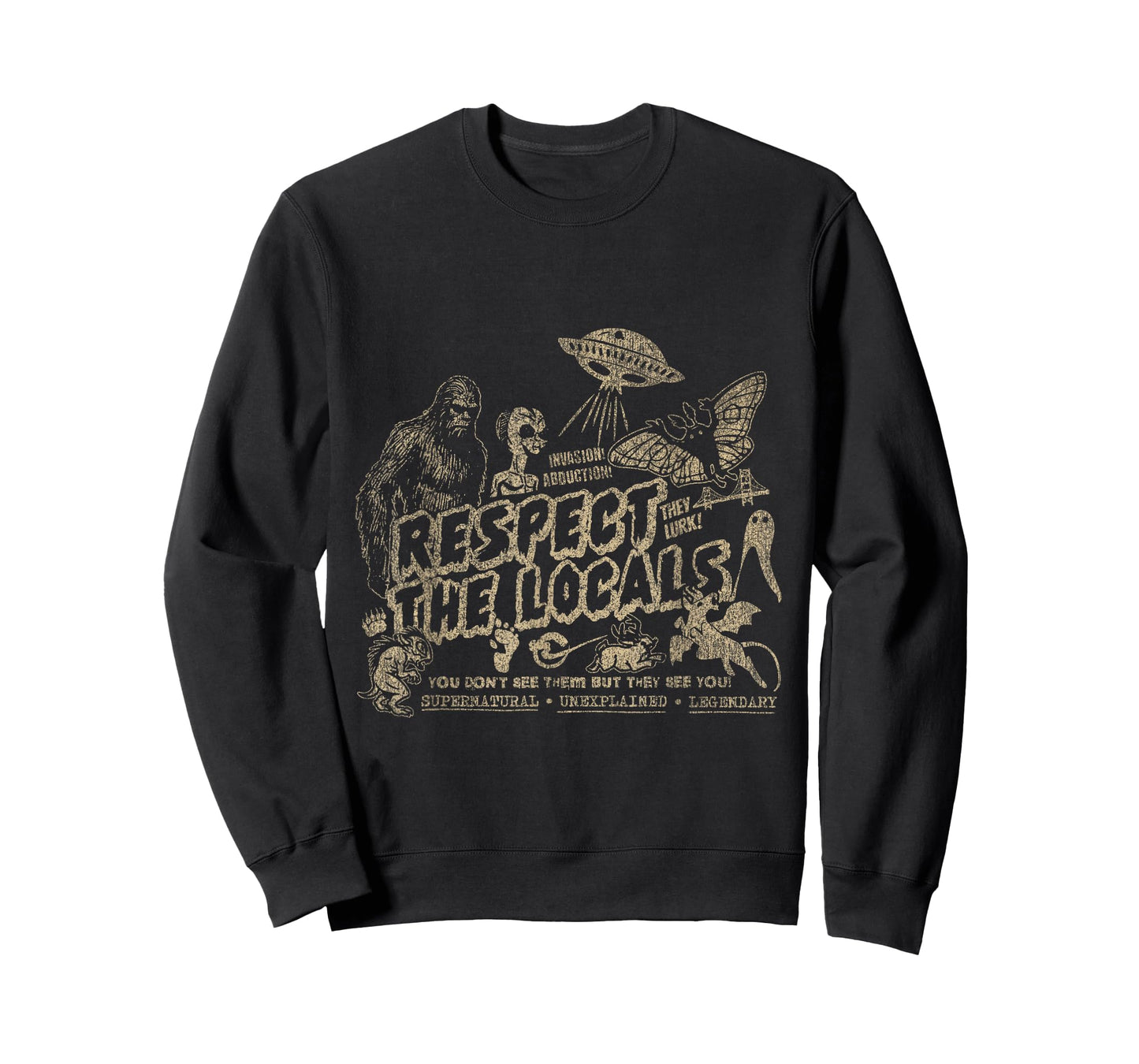 Respect The Locals Cryptids Folklure Funny Bigfoot Alien T-Shirt