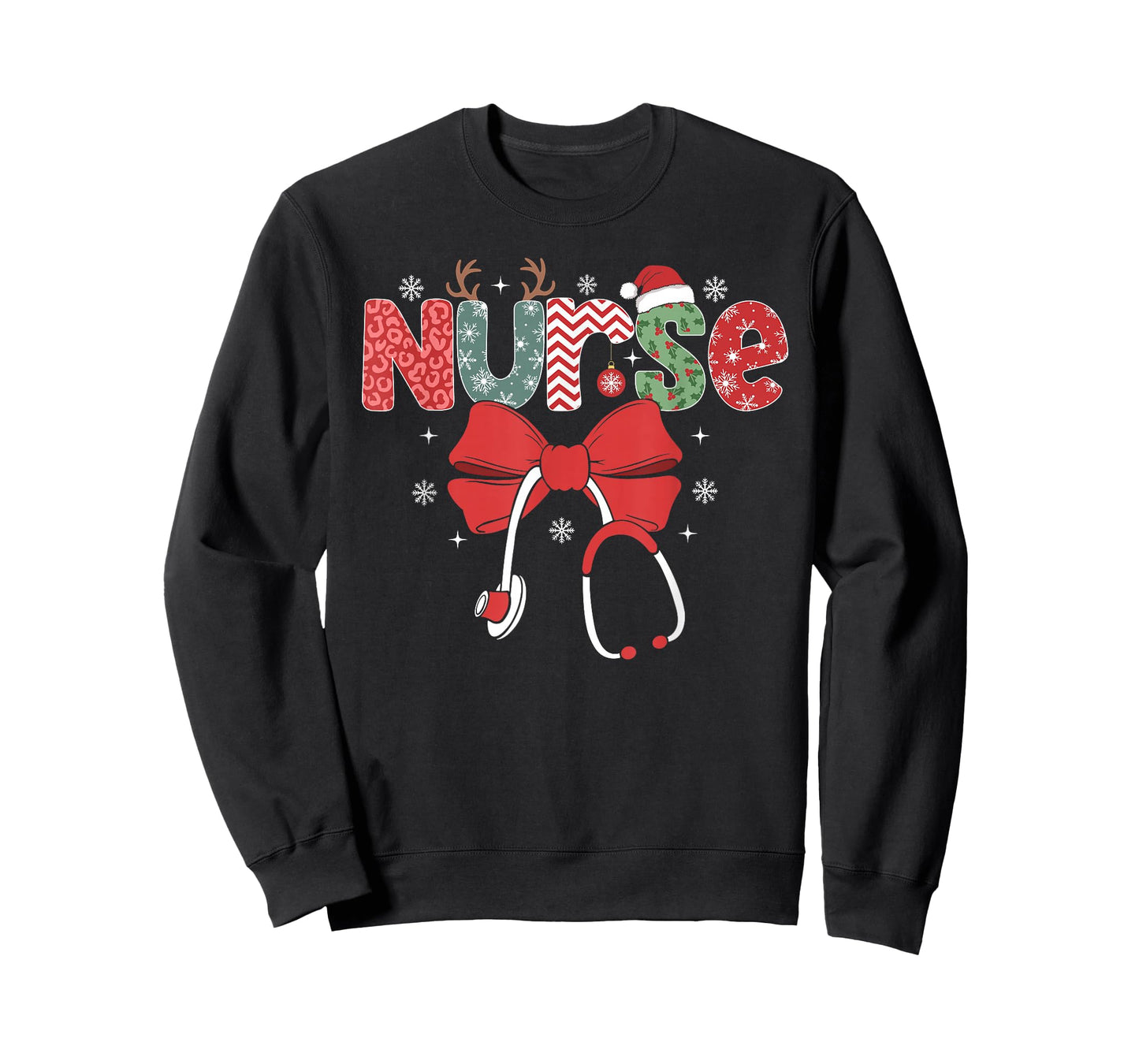 Nurse Christmas Stethoscope Xmas Scrub Top Nursing Women T-Shirt