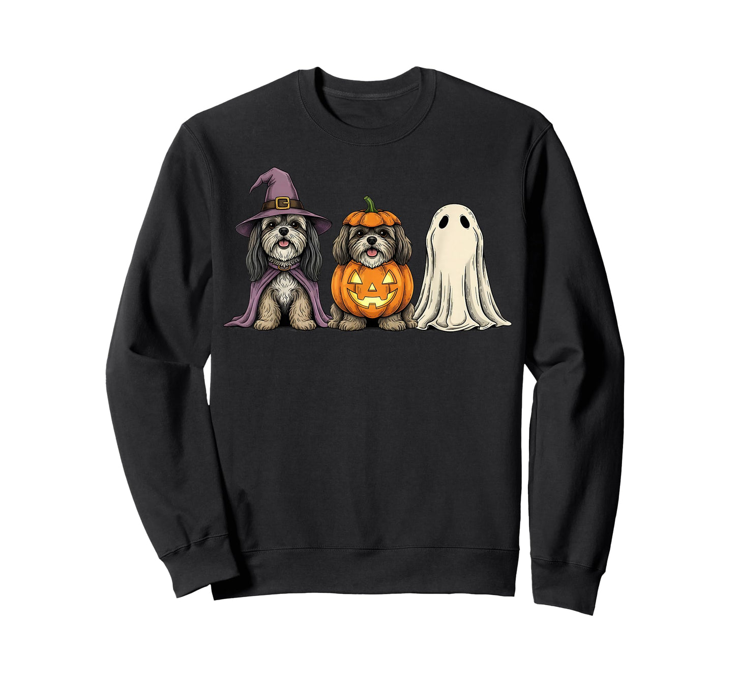 Spooky Ghost Lhasa Apso Pumpkin Halloween Dog Lover T-Shirt