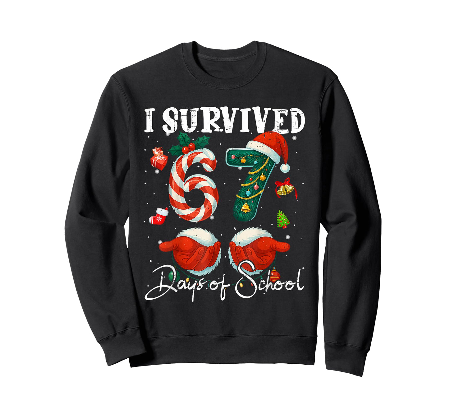 I Survived 67 Days of School Christmas Candy Cane Six Seven T-Shirt