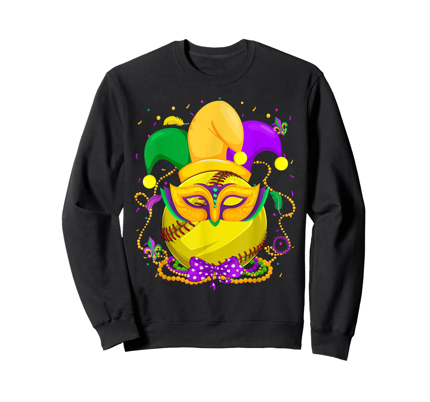 Softball Ball With Jester Hat Mardi Gras Fat Tuesday Parade T-Shirt