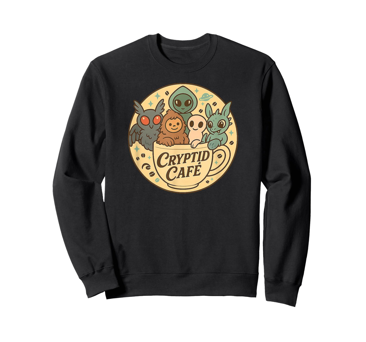 Sweet Mothman Cute Bigfoot Aliens Cryptid Cafe Cryptozoology T-Shirt