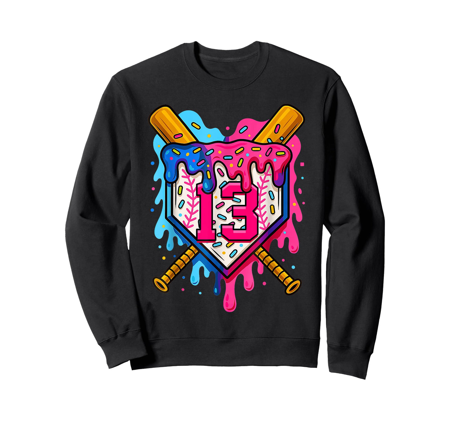 13th Baseball Birthday Ice Cream Drip Boys Girls 13 Years T-Shirt