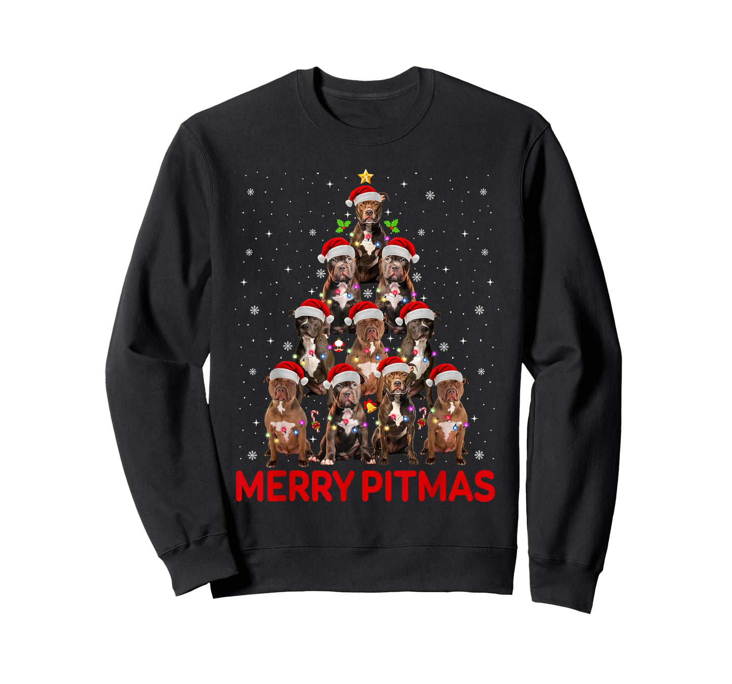 Merry Pitmas Pitbull Dog Christmas Tree Funny Xmas Dog Lover T-Shirt
