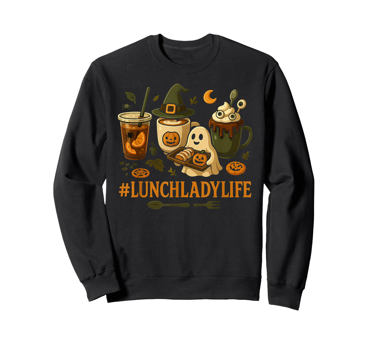 Cute Lunch Lady Life Ghost Coffee Pumpkin Halloween Costume T-Shirt