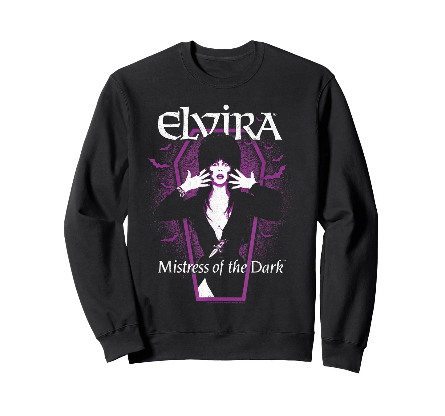 Elvira, Mistress of The Dark Purple Bats and Coffin T-Shirt