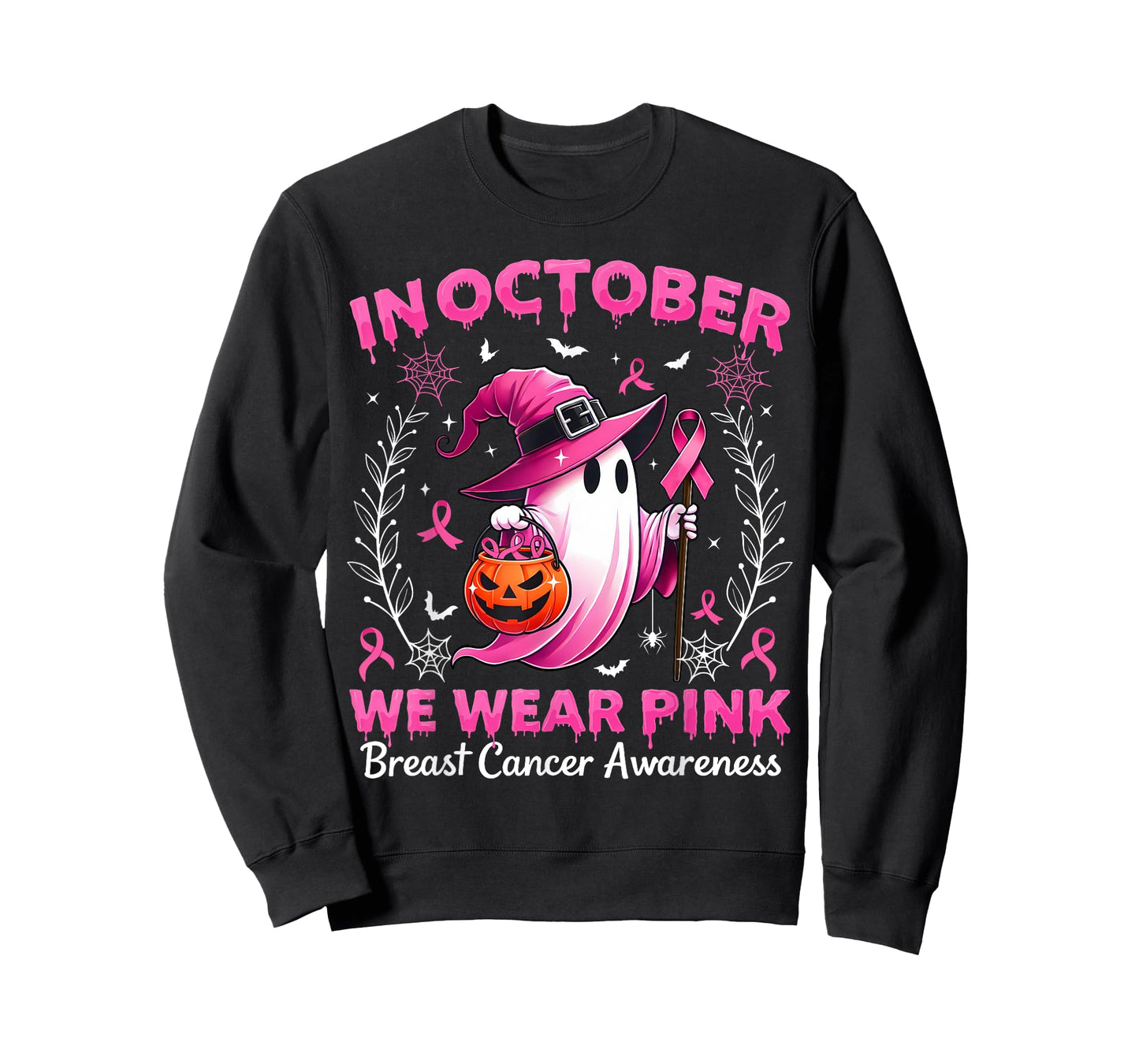 In October We Wear Pink Breast Cancer Awareness Halloween T-Shirt