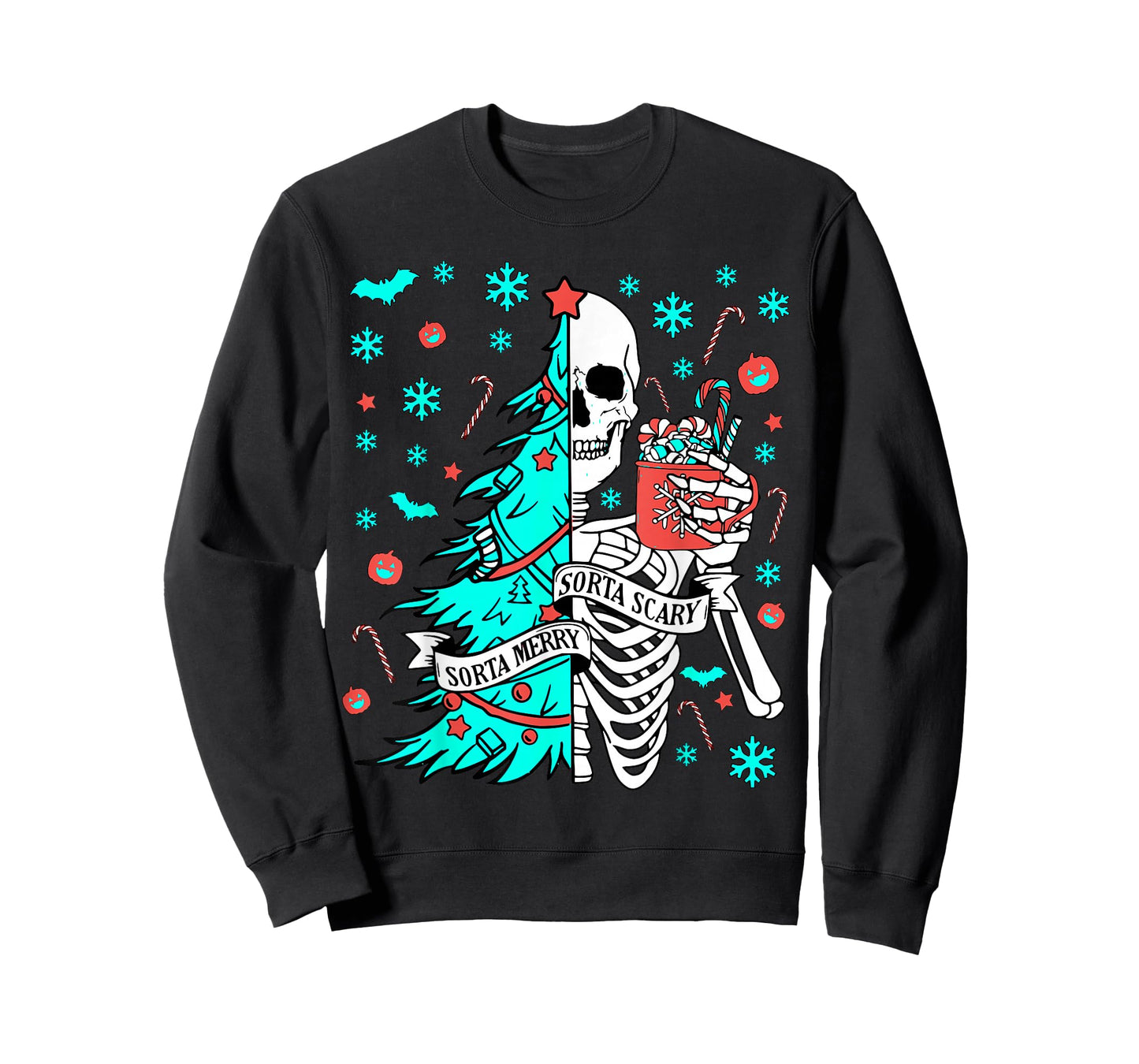 Sorta Merry Sorta Scary Funny Christmas Skeleton Tree Santa T-Shirt