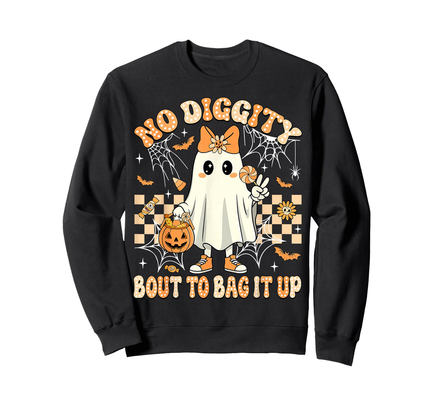 No Diggity Bout to Bag It Up Spooky Halloween Ghost Girl Kid T-Shirt