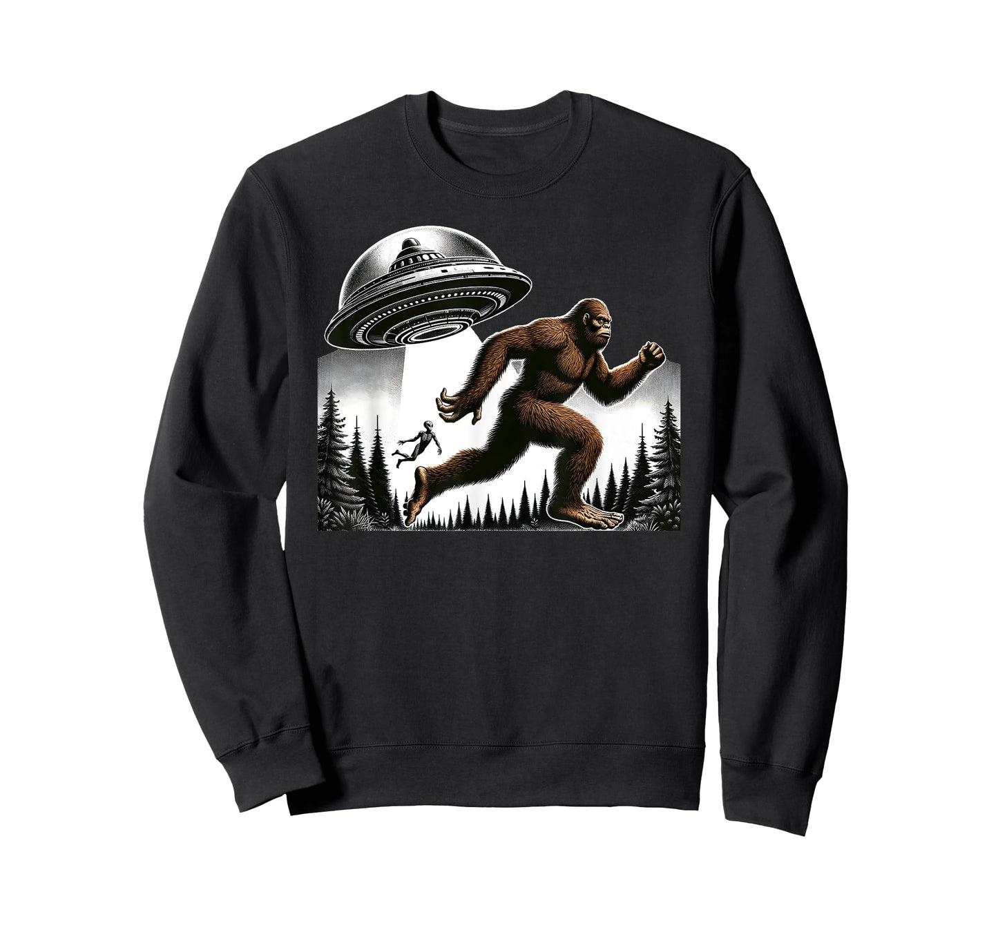 Bigfoot Sasquatch Running From Aliens In a UFO In Forest T-Shirt