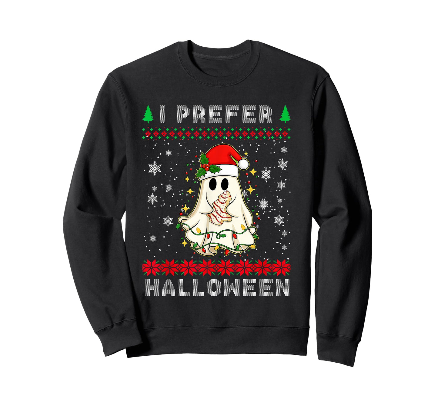Christmas Ghost I Prefer Halloween Ugly Xmas Men Women T-Shirt