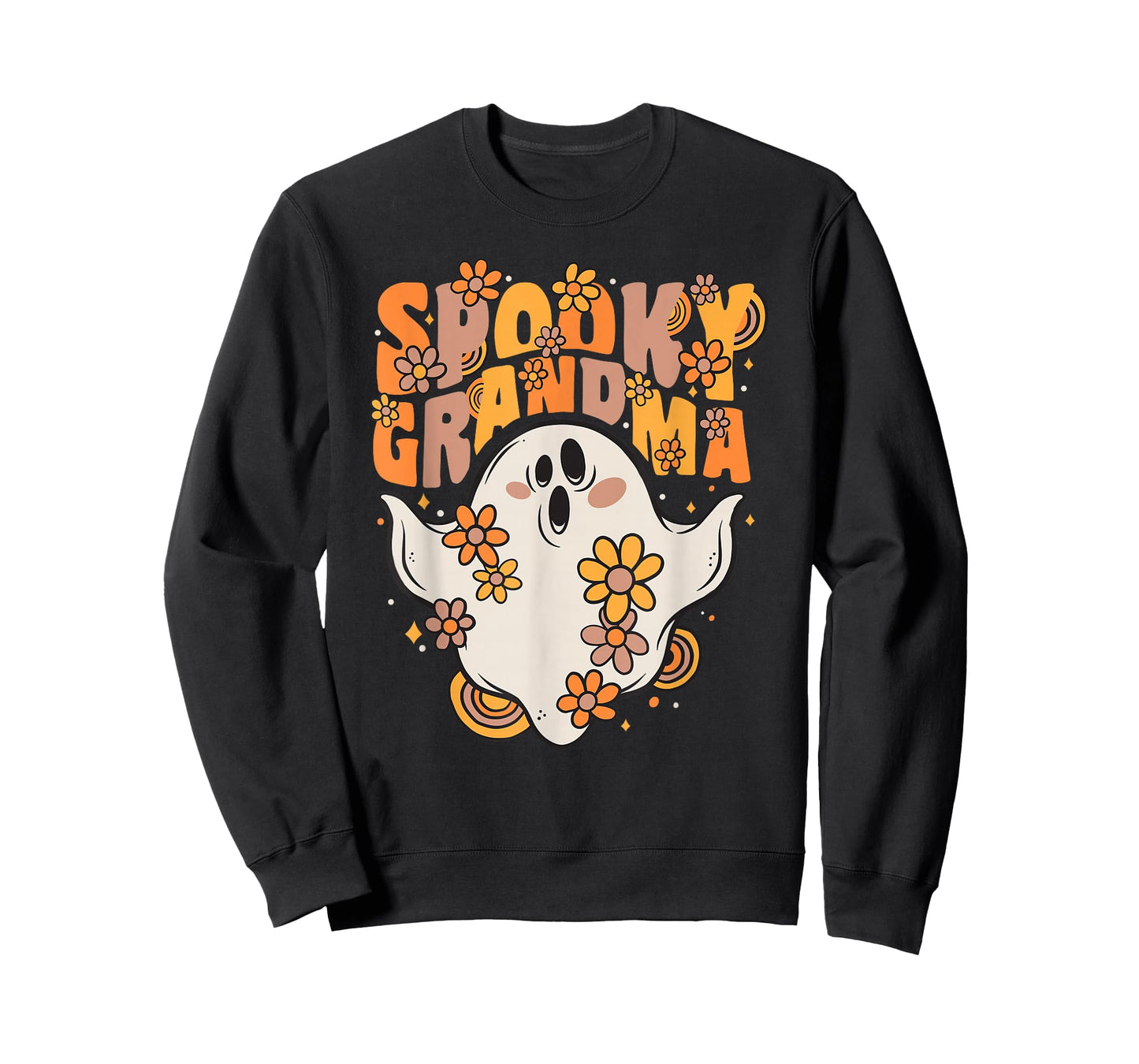 Spooky Grandma Groovy Ghost With Vintage Flowers Halloween T-Shirt