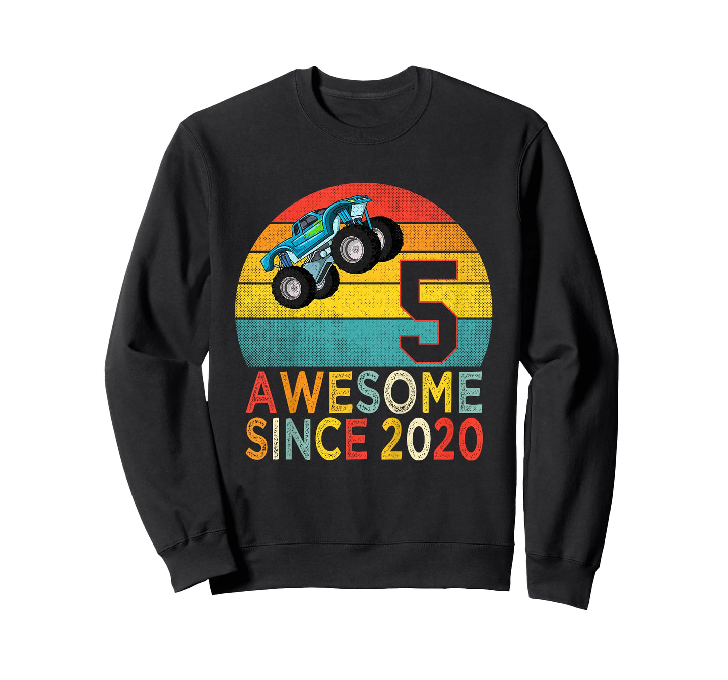 5th Birthday Monster Truck Lover 5 Years Old Vintage Retro T-Shirt