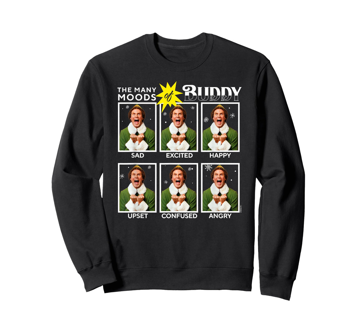 Elf Christmas The Many Moods of Buddy Funny Emotions Chart T-Shirt
