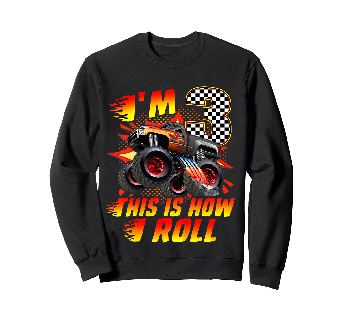 Kids I'm 3 This Is How I Roll Monster Truck Car 3rd Birthday Boys T-Shirt