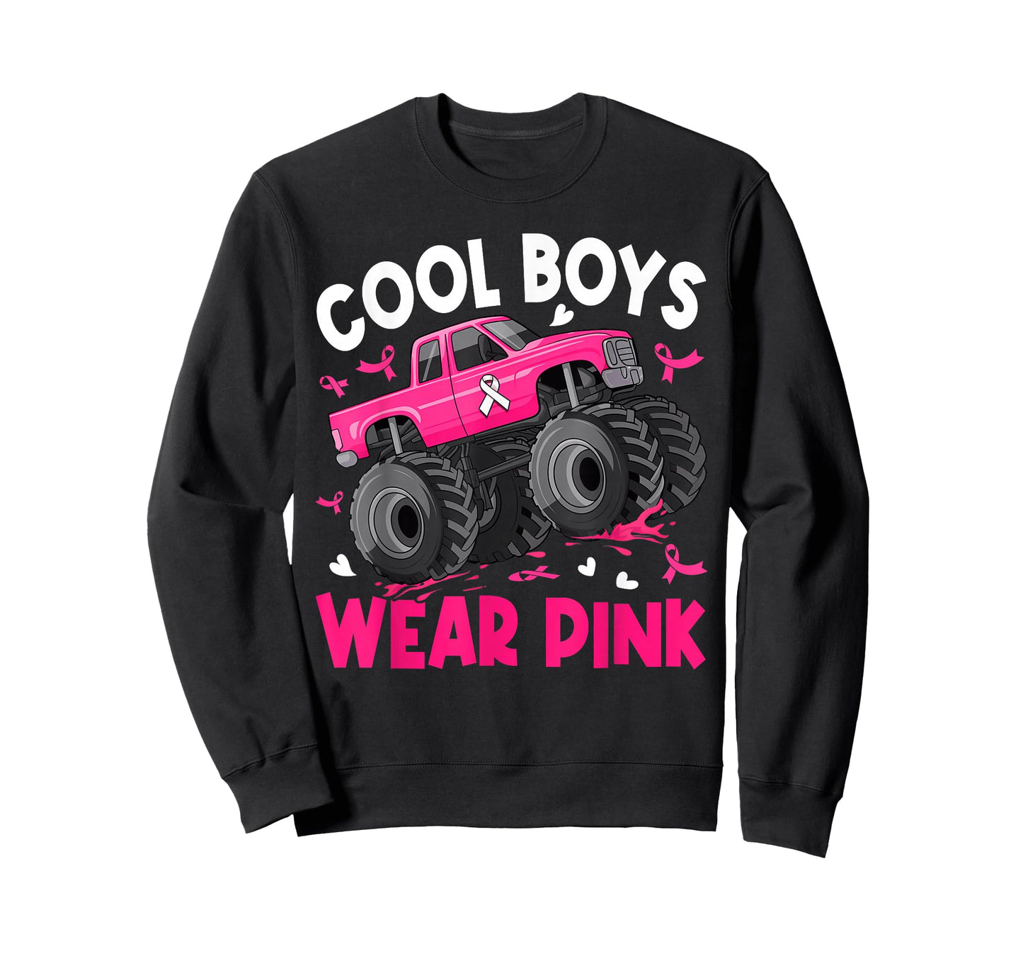 Cool Boys Wear Pink Monster Truck Breast Cancer Awareness T-Shirt